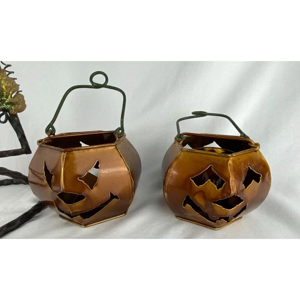 Metal Two Tier Jack-o-Lantern Pumpkin Candle Votive Tea Light Holder 22